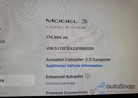 2018 Tesla Model 3 z USA, uszkodzony, nr VIN 5YJ3E1EA2JF060029